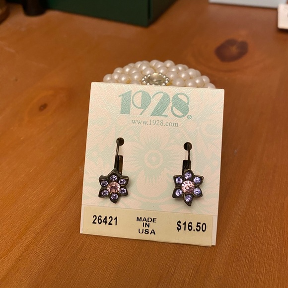 Purple & Pink Crystal Flower Earrings - Picture 2 of 2